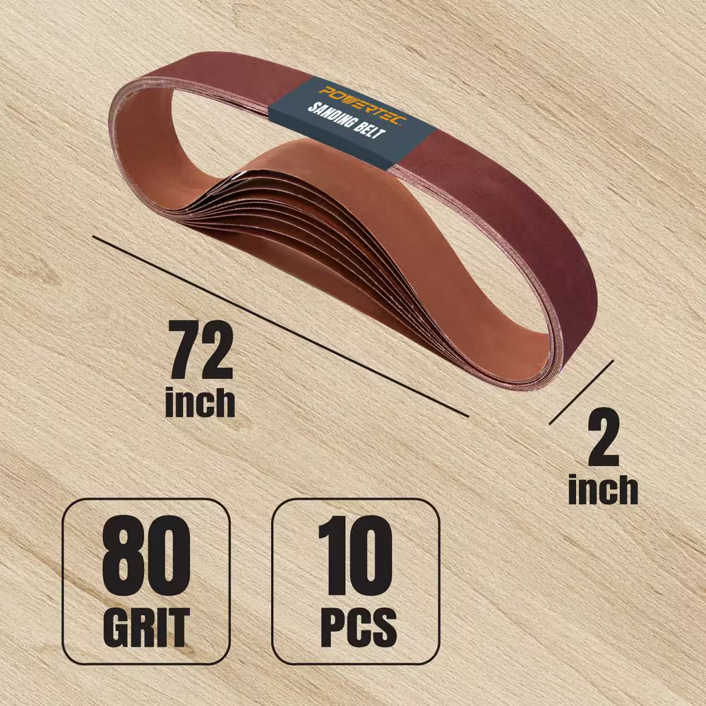 2 In. X 72 In. 80-Grit Aluminum Oxide Sanding Belt for Belt Grinder (10-Pack)