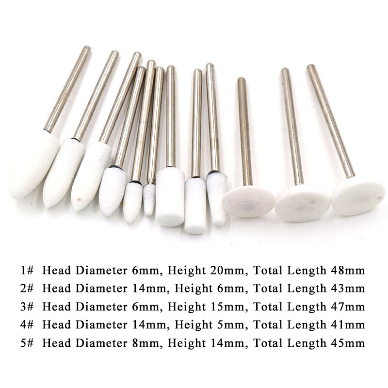 2.35mm Shank White Corundum Flint Grinding Heads Polishing Wheel Burr Drill Bits