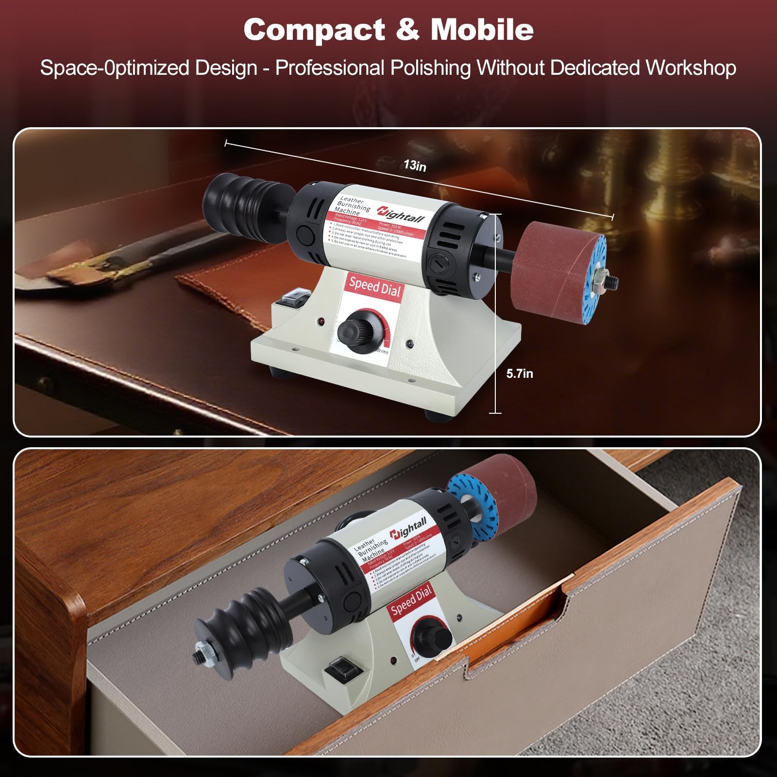 Leather Burnishing Machine, 1750-8500 RPM Variable Speed, 350W Electric Black