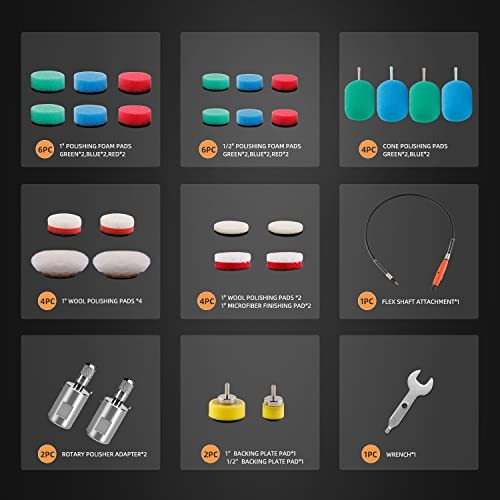 Mini Buffing Polishing Pads, 30Pcs 30Pcs DETAIL POLIHSING SETS + FLEXIBLE SHAFT