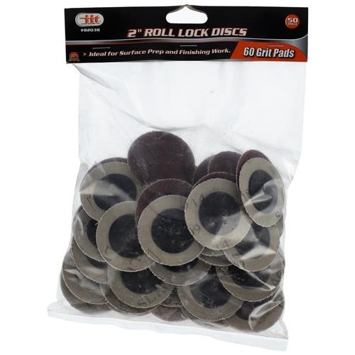 50 IIT 2″ ROLL LOCK TWIST ON R TYPE SANDING ABRASIVE DISCS WITH MANDREL 60 GRIT