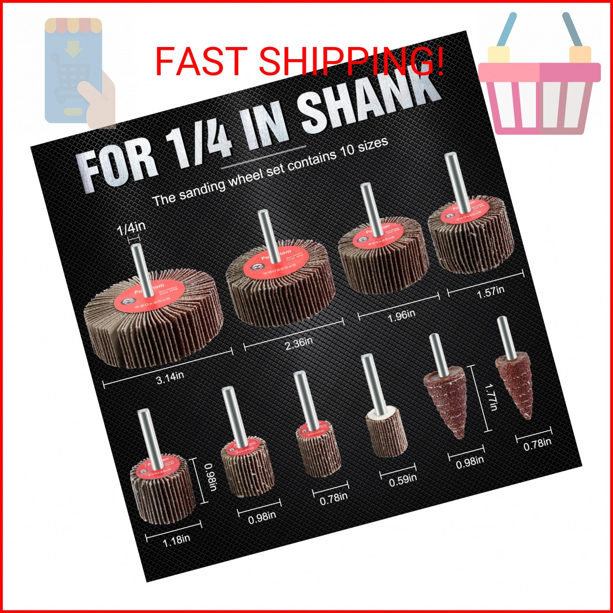 Pukamam 20 Pcs Flap Wheel Sander Set 80 Grit Sanding Wheel for Drill 1/4″ Shank
