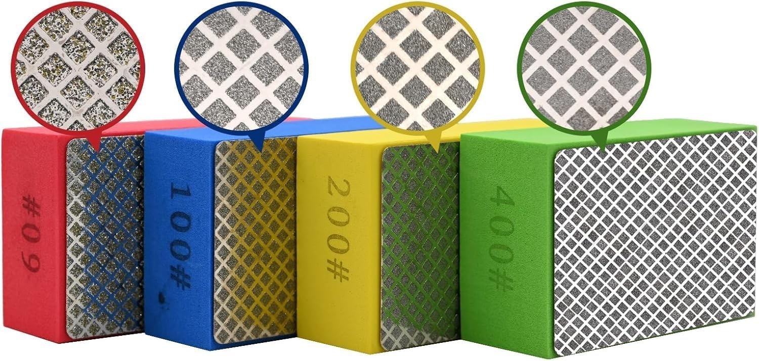 4pcs Diamond Hand Polishing Pads for Ceramic Tile Glass Grinding,Sanding Bloc…