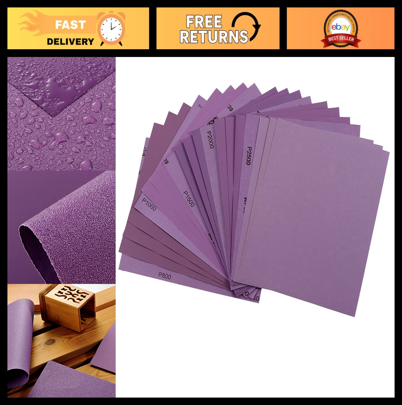 Assorted Grit Sandpaper 9×11″ 25-Pack (800-2500) Wet/Dry Abrasive Sheets for Woo