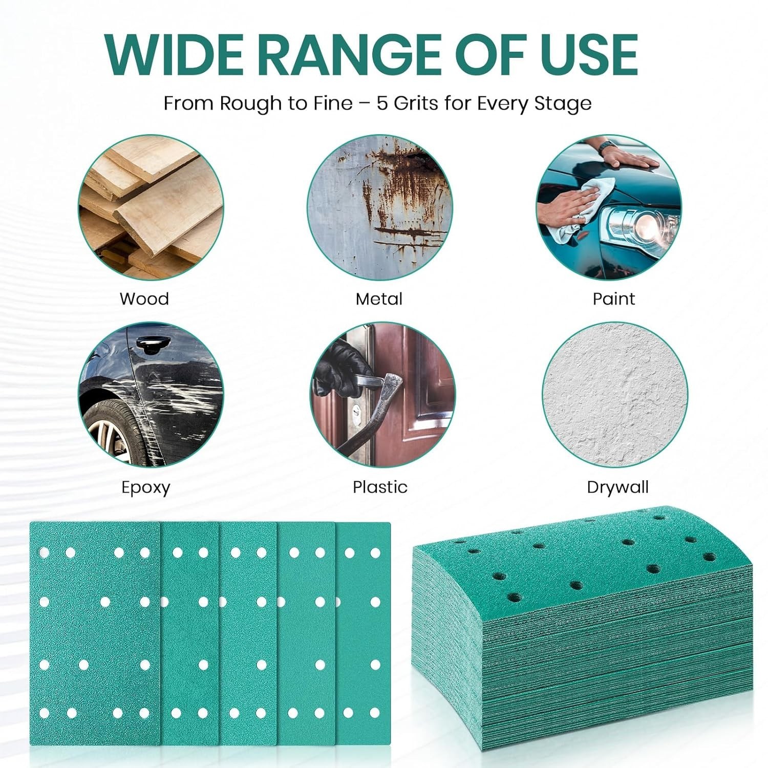 75 Pcs 3″ X 5″ Sandpaper Assortment Compatible with Festool 14 Hole 80, 120, 150