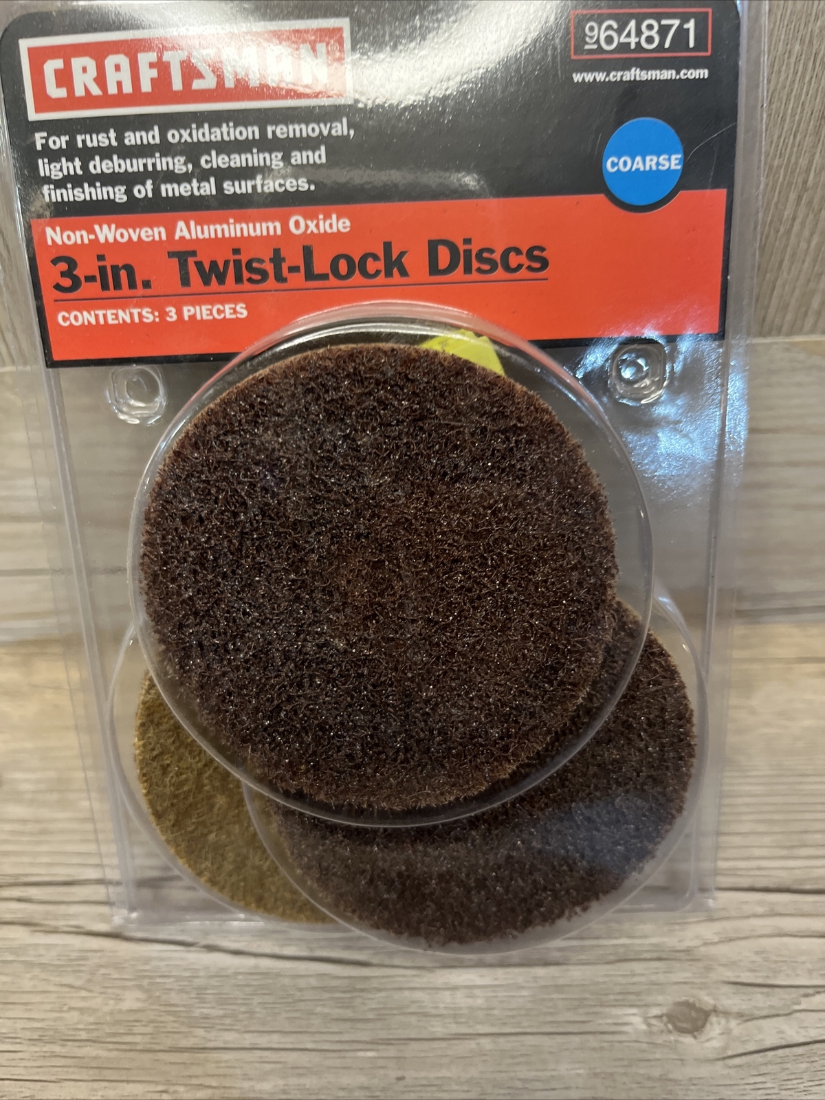 3-pk Craftsman 3″ Twist-Lock Discs Coarse Non-Woven Alum Oxide 964871