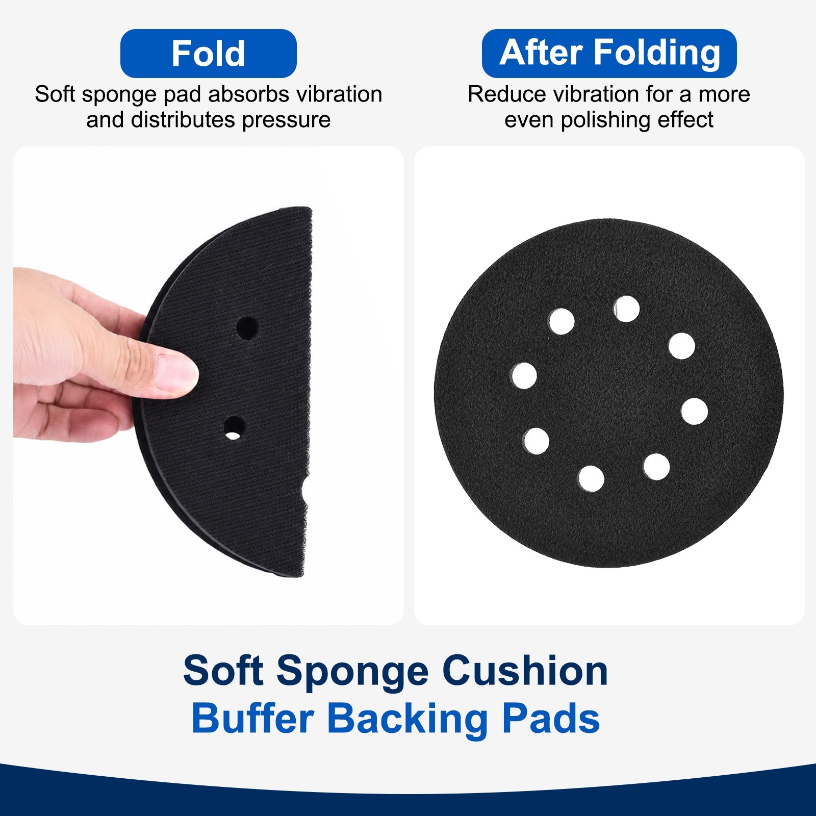 2Pcs 5 Inch 8 Hole Interface Pads for Orbital Sander, Black