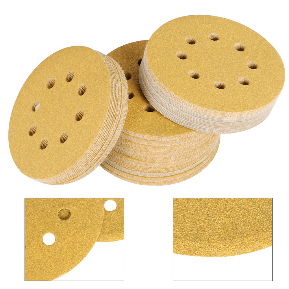 100 Pack 5 Inch 8-Hole 100 Grit Hook-and-Loop Sanding Disc Sander Paper