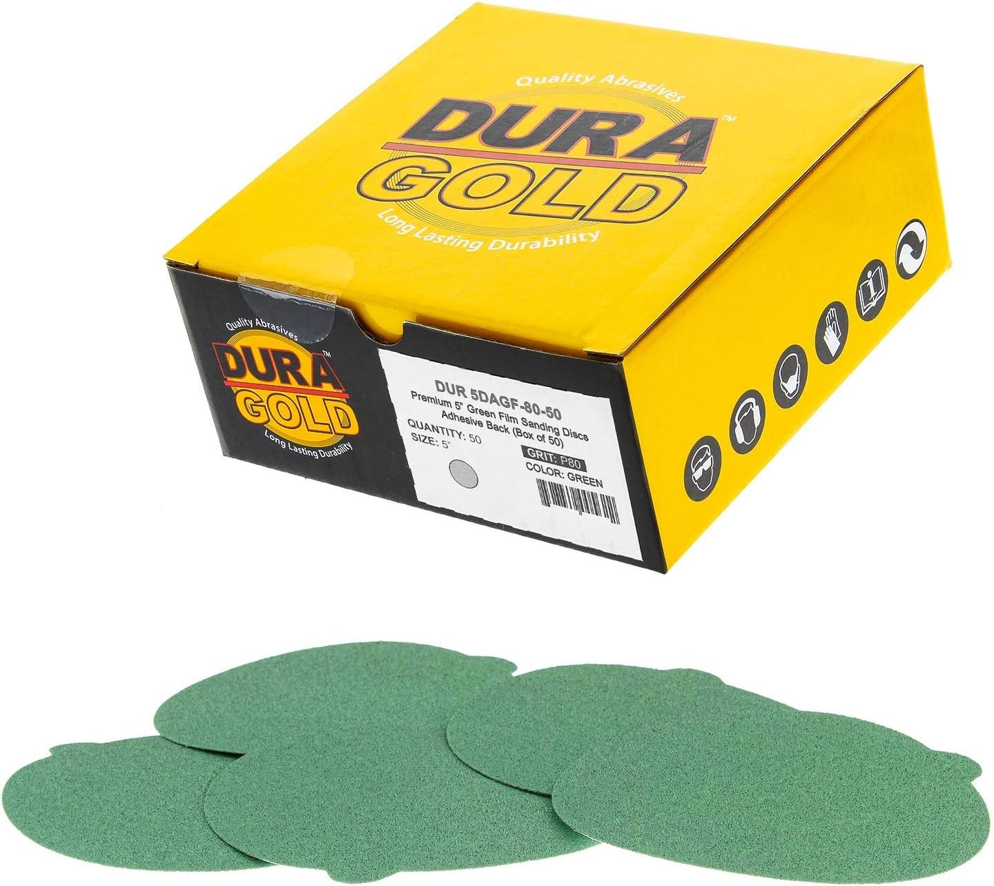 Dura-Gold Premium 5″ Sanding Discs – 80 Grit (Box of 50) – Adhesive Back