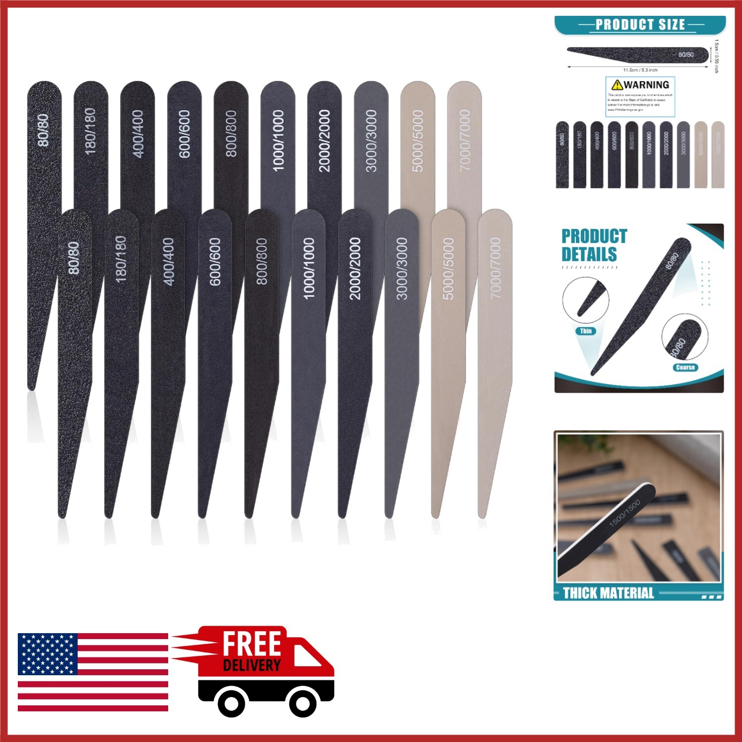 Polishing Sticks Set 20 Pcs for Metal Wood Plastic Models with Grit Ratings