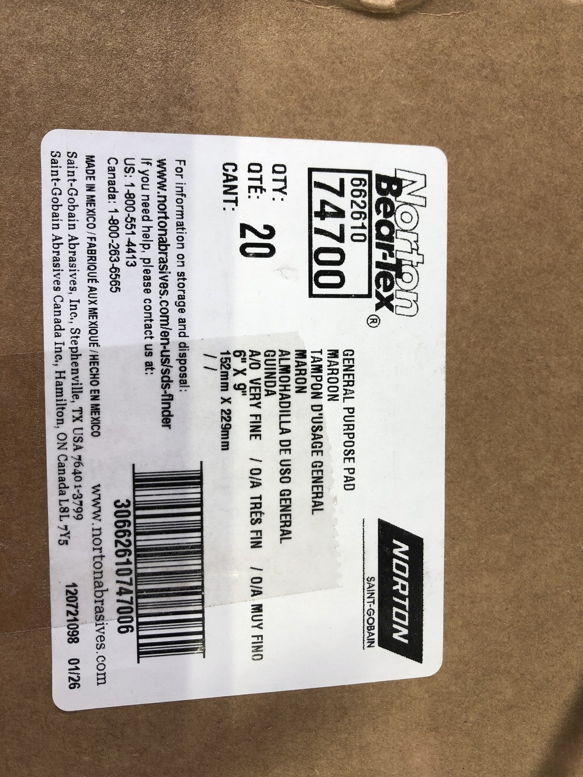 Norton Bear-Tex 74700 Maroon General Purpose Abrasive Pads – 20 Count