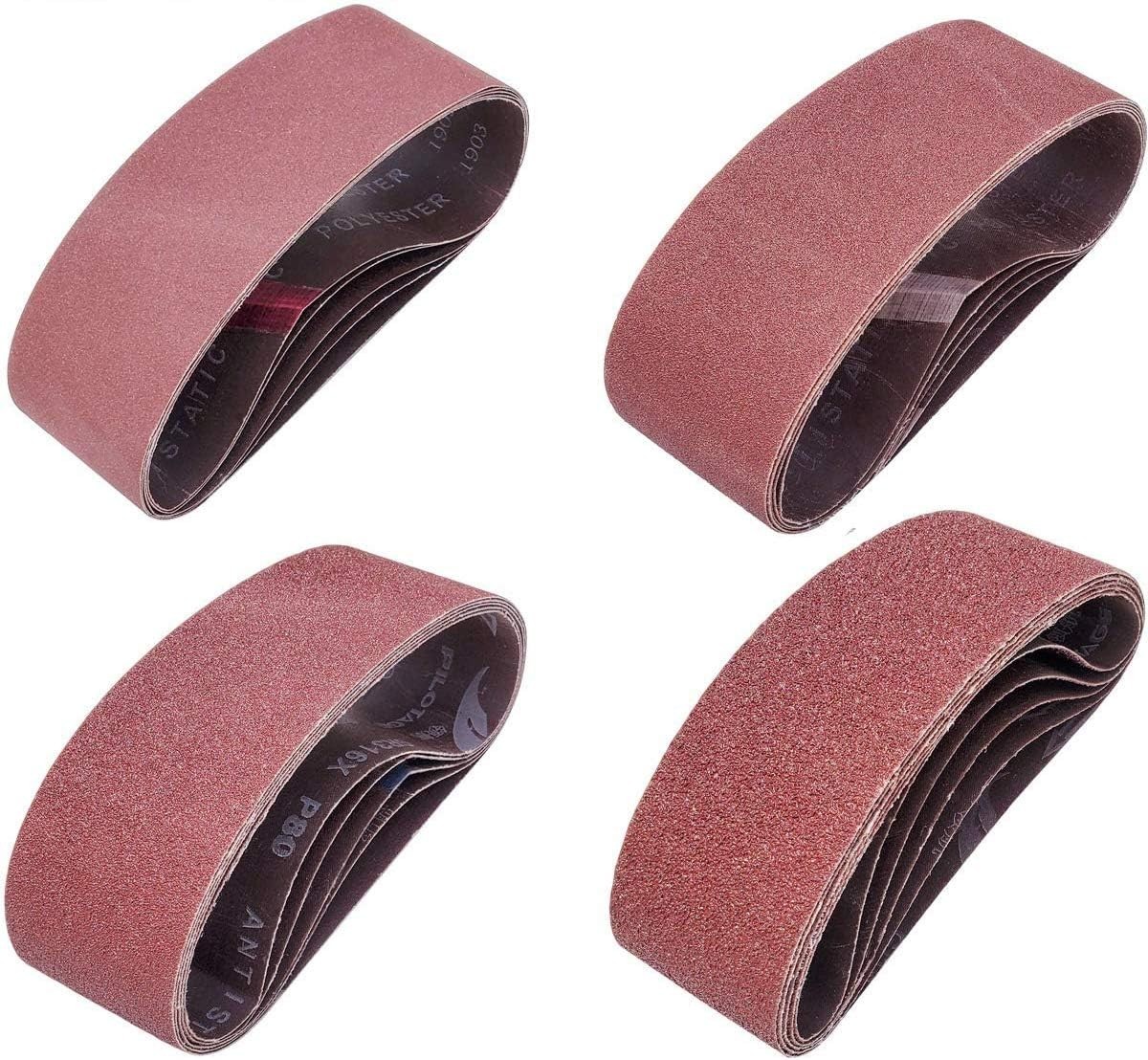 20 Pc 3″ x 21″ Sanding Belts 40 80 120 240 Grit Aluminum Oxide Set