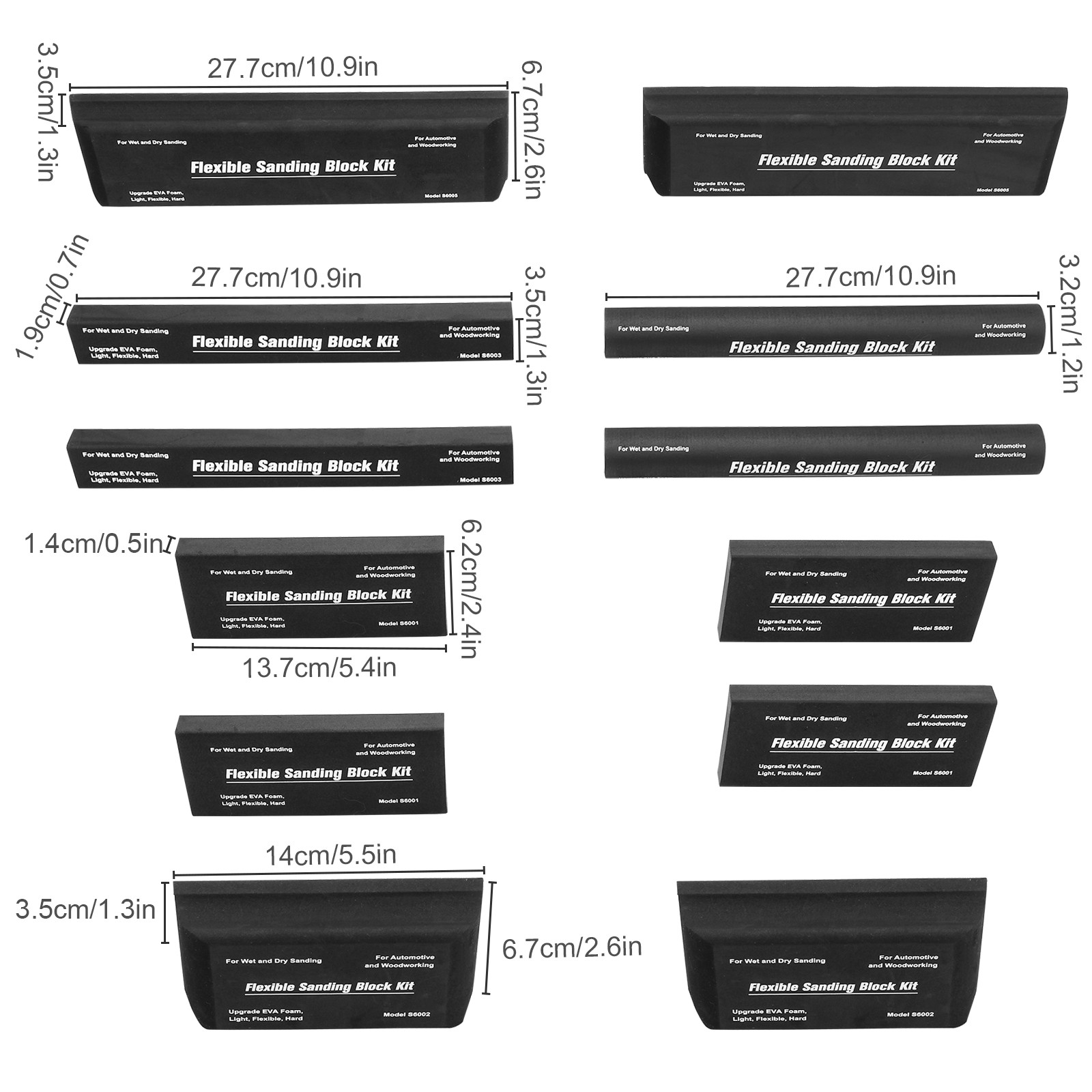 12x EVA Foam Sanding Block Set Wet Dry Sandpaper for Automotive Wood Body Repair