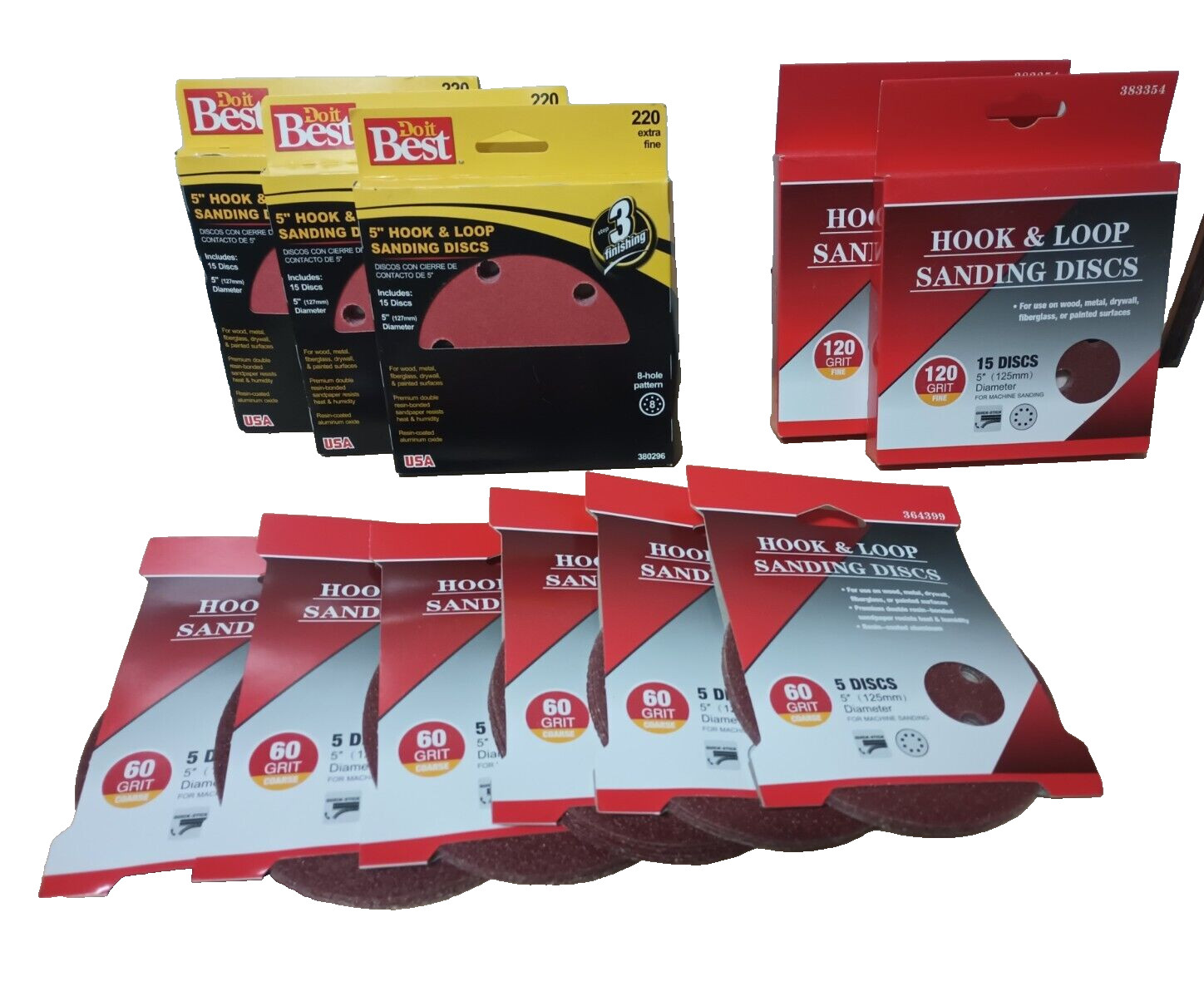 100 DISC VARIETY PK Sanding Discs 5 inch 8-Hole Hook & Loop Orbital Sander Paper