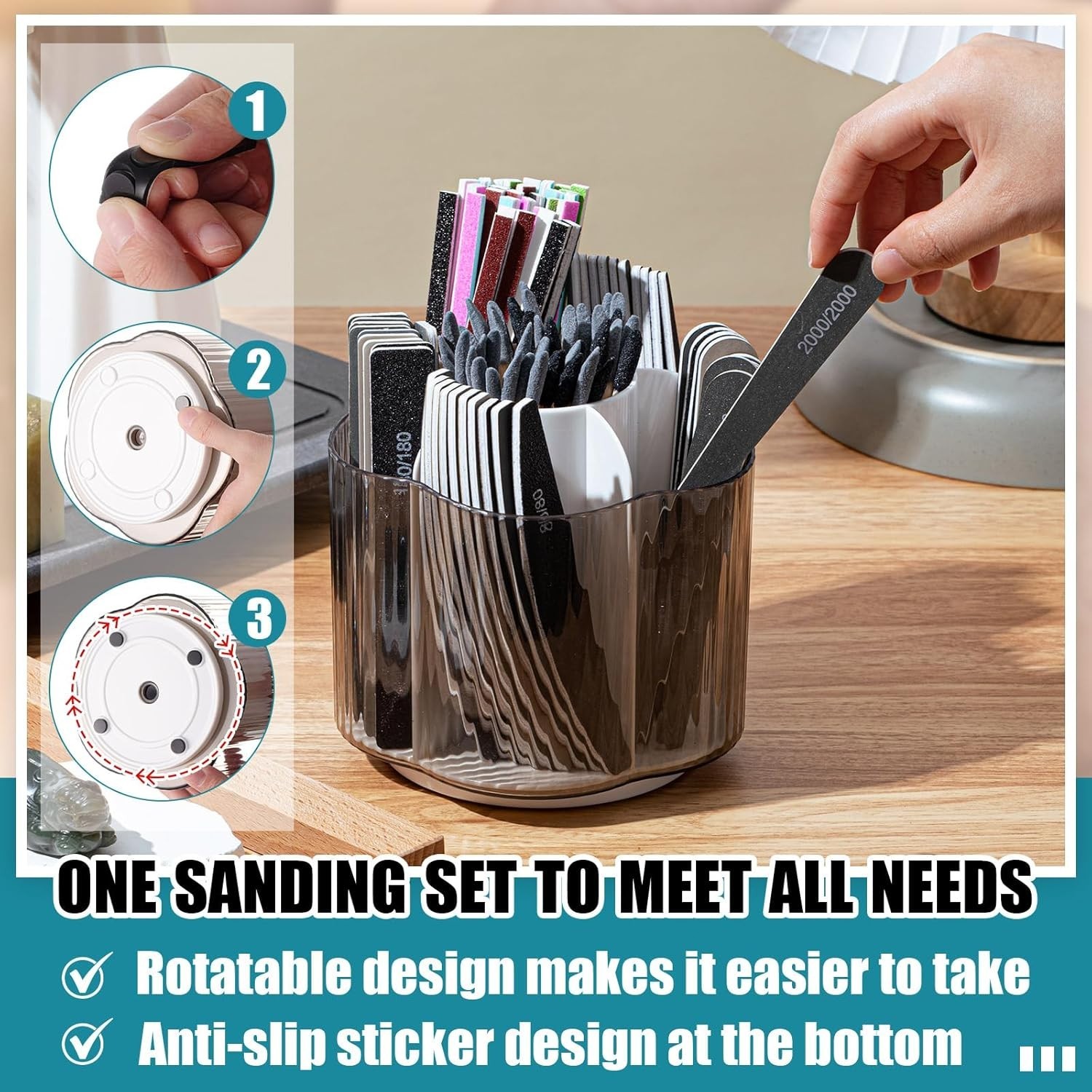 Sanding Sticks Set with Rotating Holder Polishing Sanding Twigs for Crafts