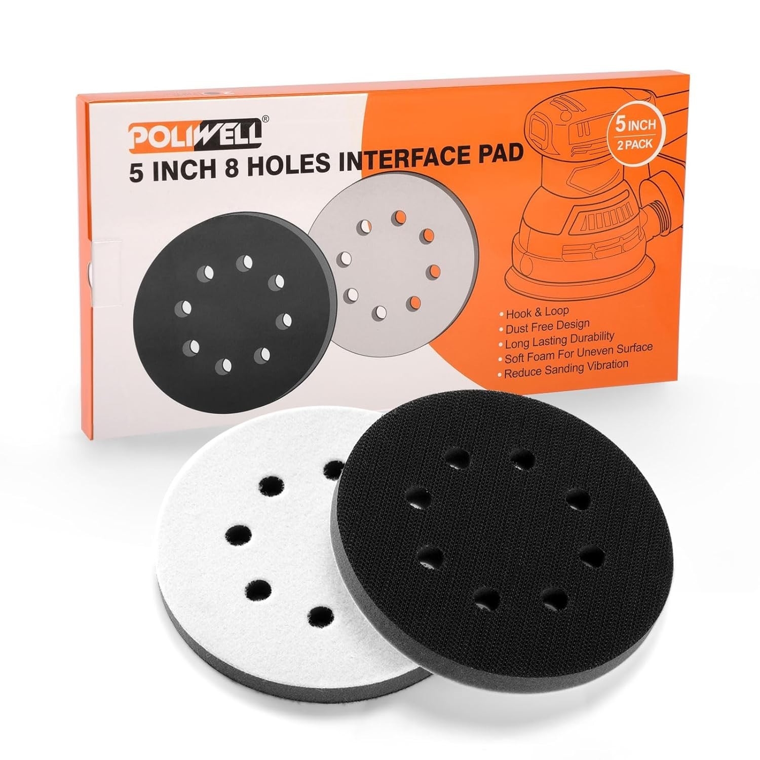 Soft Sponge 5 Inch 8-Hole Sander Pads – Professional Buffing Foam, Set of 2