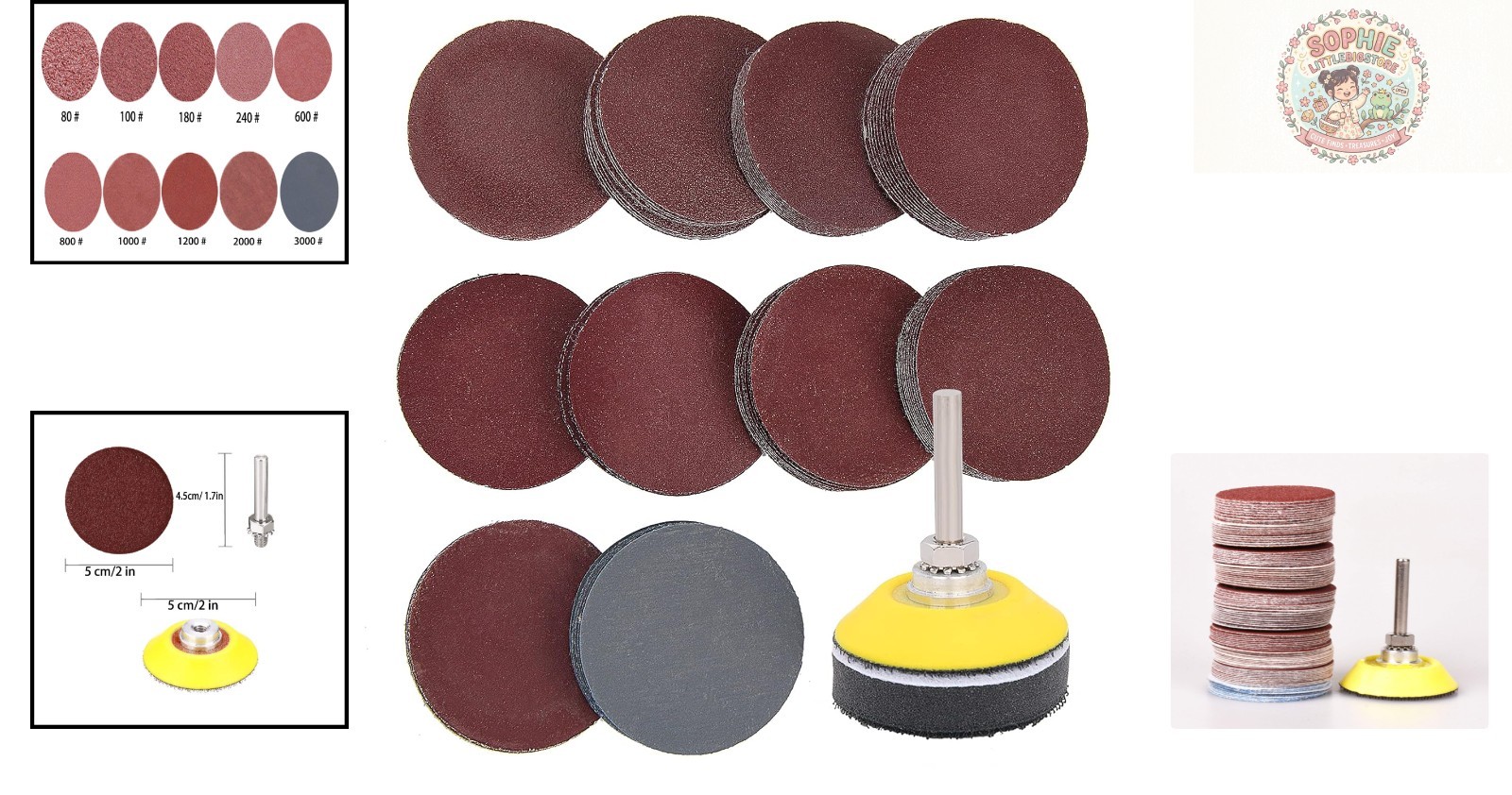 Durable 100 Count 2-Inch Sanding Discs Assortment – Multi-Grit for All Materials