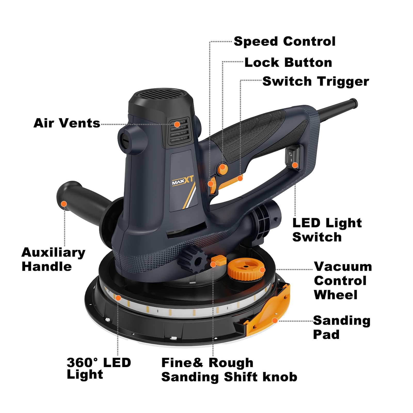 MAXXT Handheld Drywall Sander 810W, Electric for Extra Large, Gray