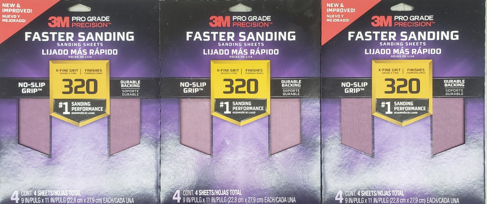 Lot 3 4pk 3M 320 Grit Grain 9 X 11 Faster Sanding Sheets Pro Grade Fine 8B5