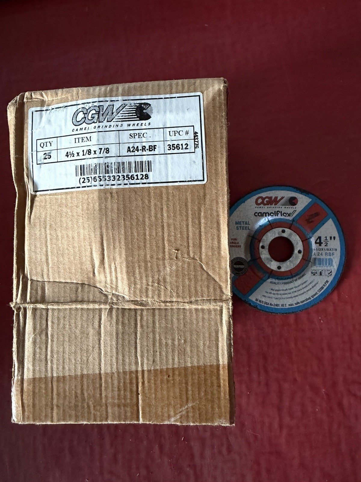 camel grinding wheel 4 1/2” a24 rbf lot Qty 25 New Box Cgw Camaflex