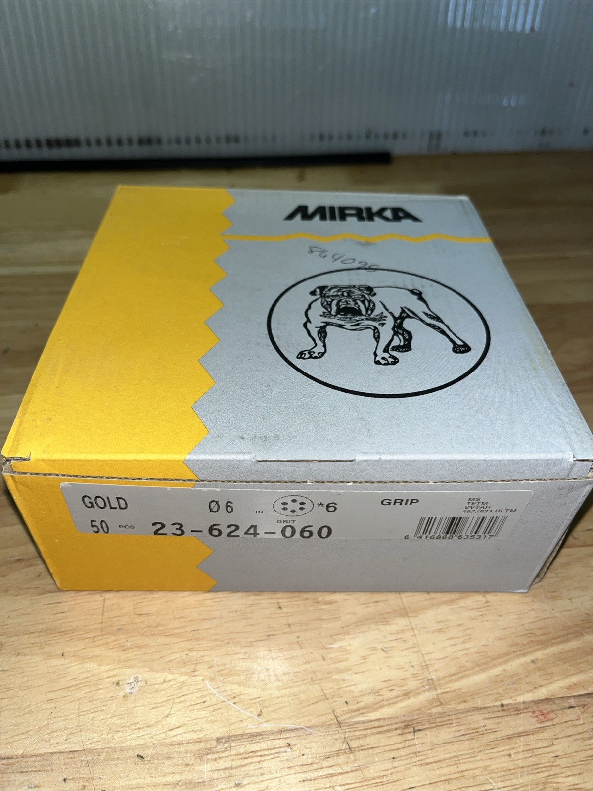 MIRKA SANDING DISCS 23-624-060. 6″ GOLD, 6 HOLE, P60 GRIT, BOX OF 50. ~ NEW