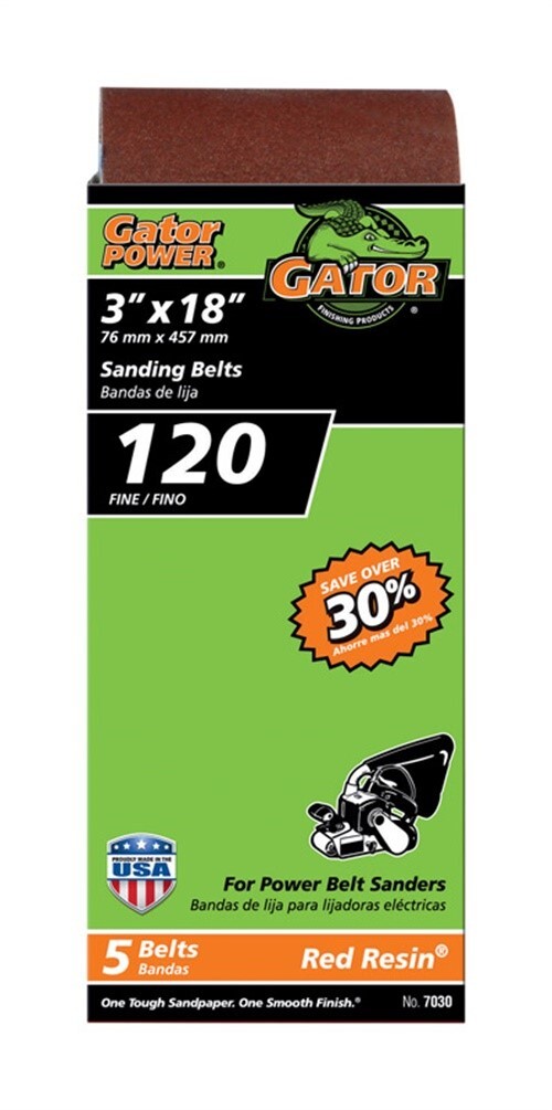 Gator 3″ x 18″ Red Resin Aluminum Oxide Sanding Belts, 120 Grit, 5 Pack