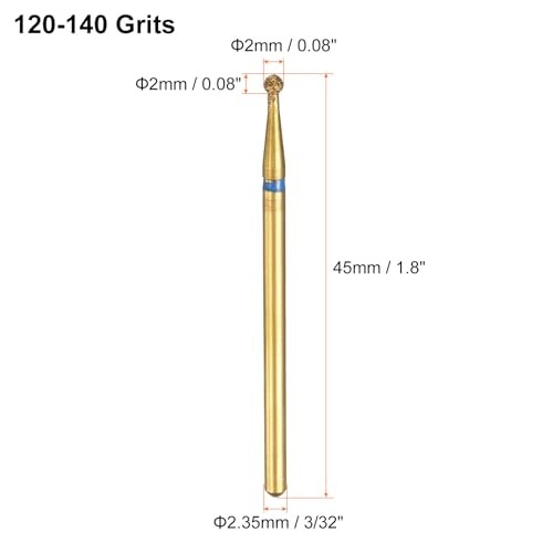 6pcs 120-140 Grits Diamond Grinding Bit Ball Head 2.35mm Shank Length 2mm Blue
