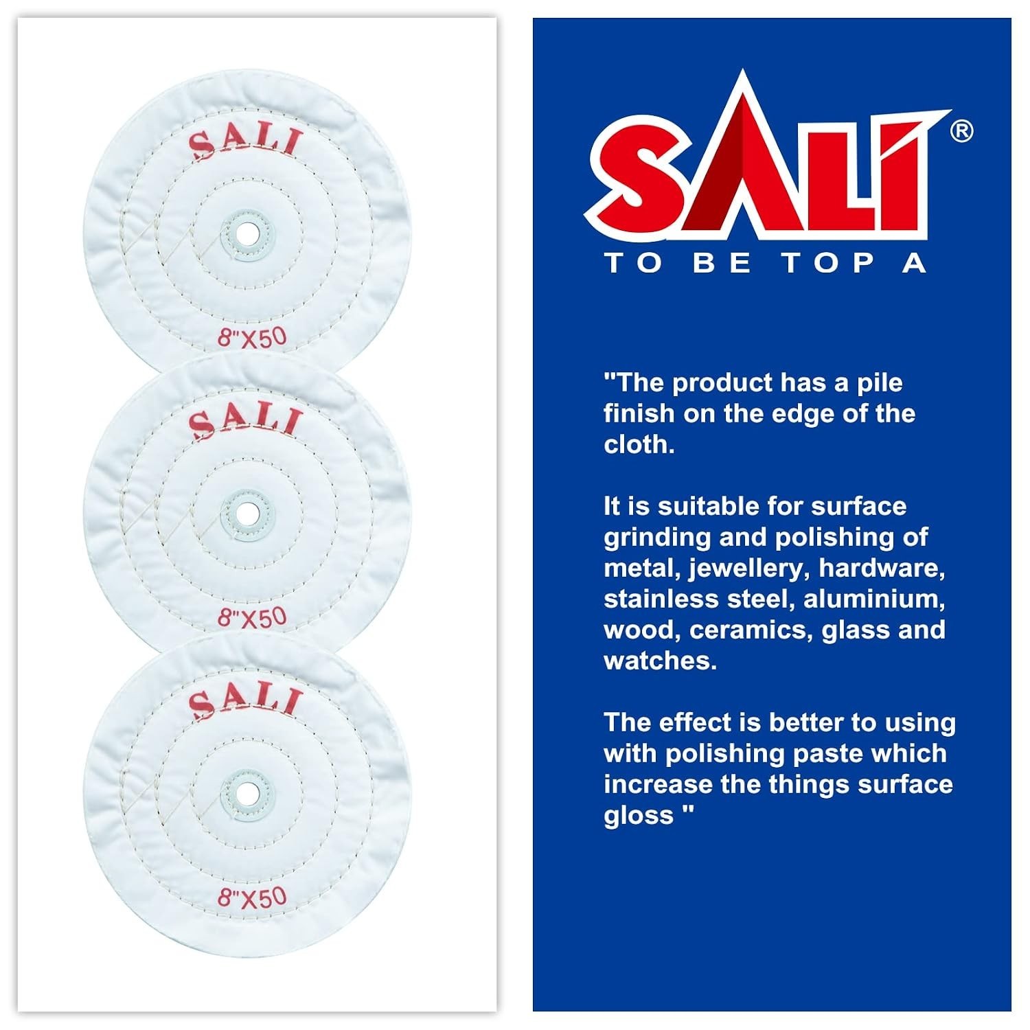 SALI 3 Pack 8 Inch Cotton Polishing Wheel 50 Ply 5 8 Arbor Hole
