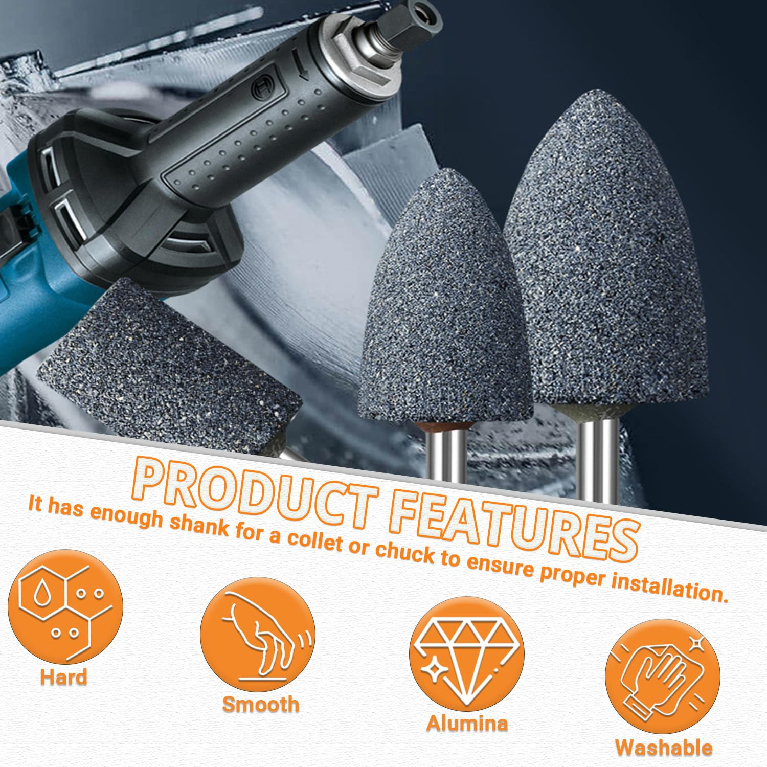 8 Pcs 16 mm Cone Shape Grinding Stone Deburring Ferrous Metals