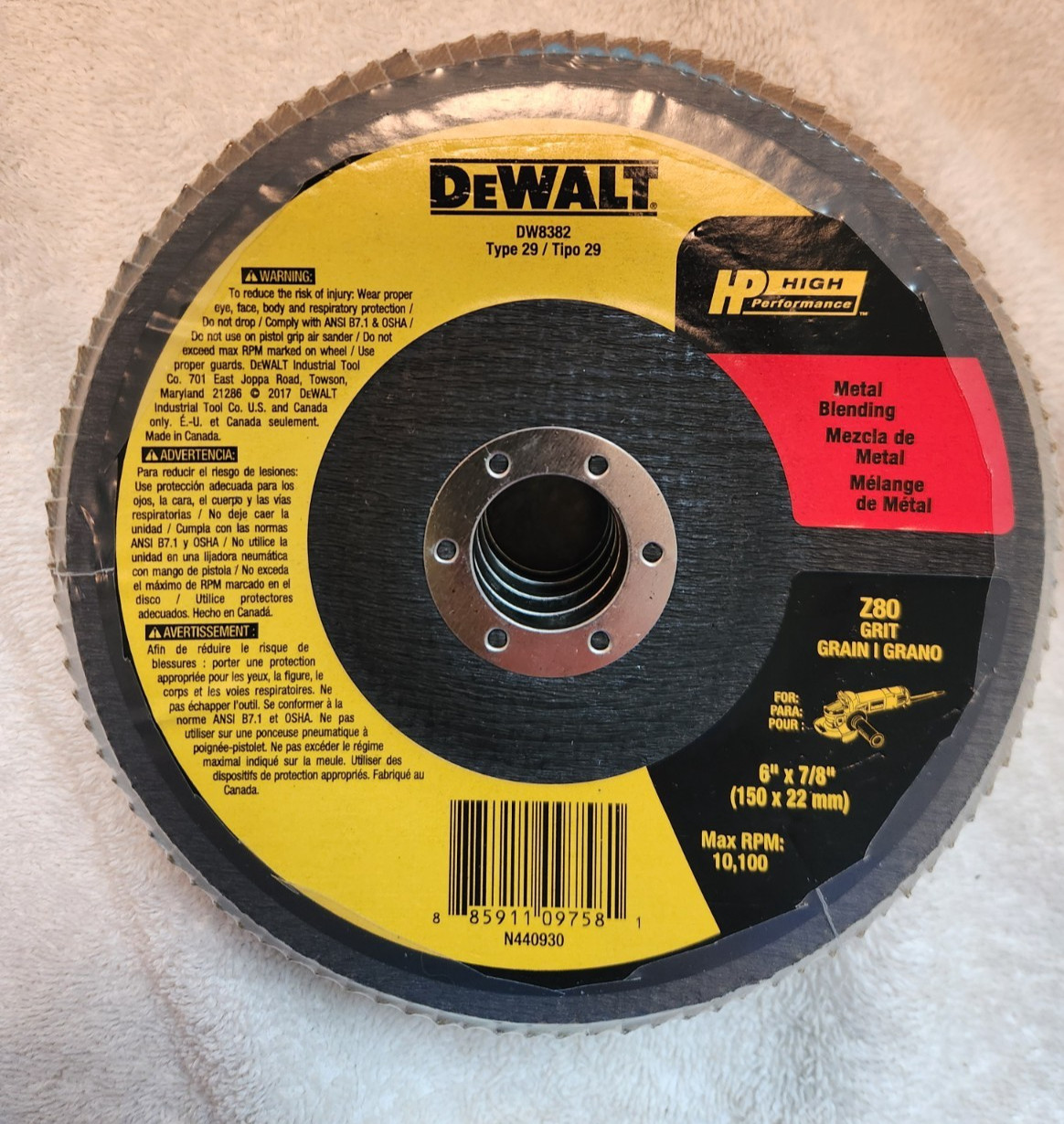5 Dewalt DW8382 6″ X 7/8″ Z80 Grit TYPE 29 HP Flap Disc Metal Grinding Blending