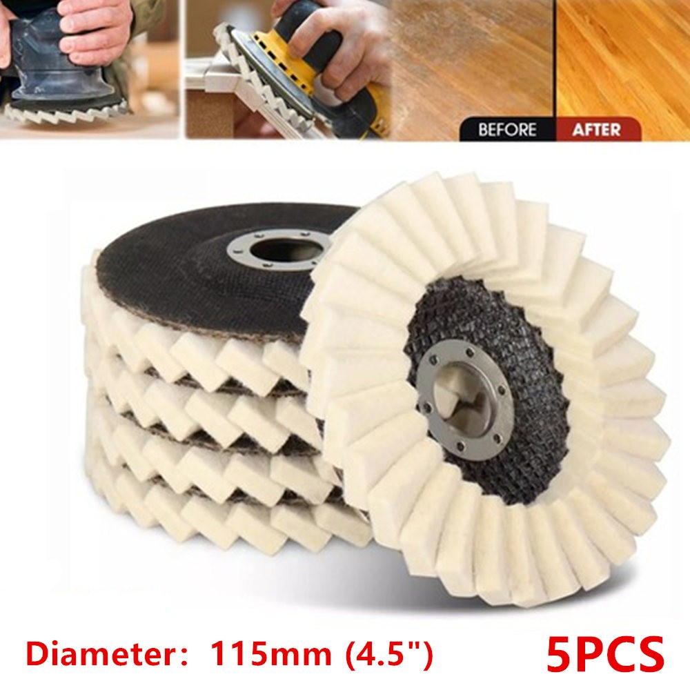 5 Pcs 4.5 Inch Wool Polishing Pad Buffing Wheel Felt Disc For Grinder