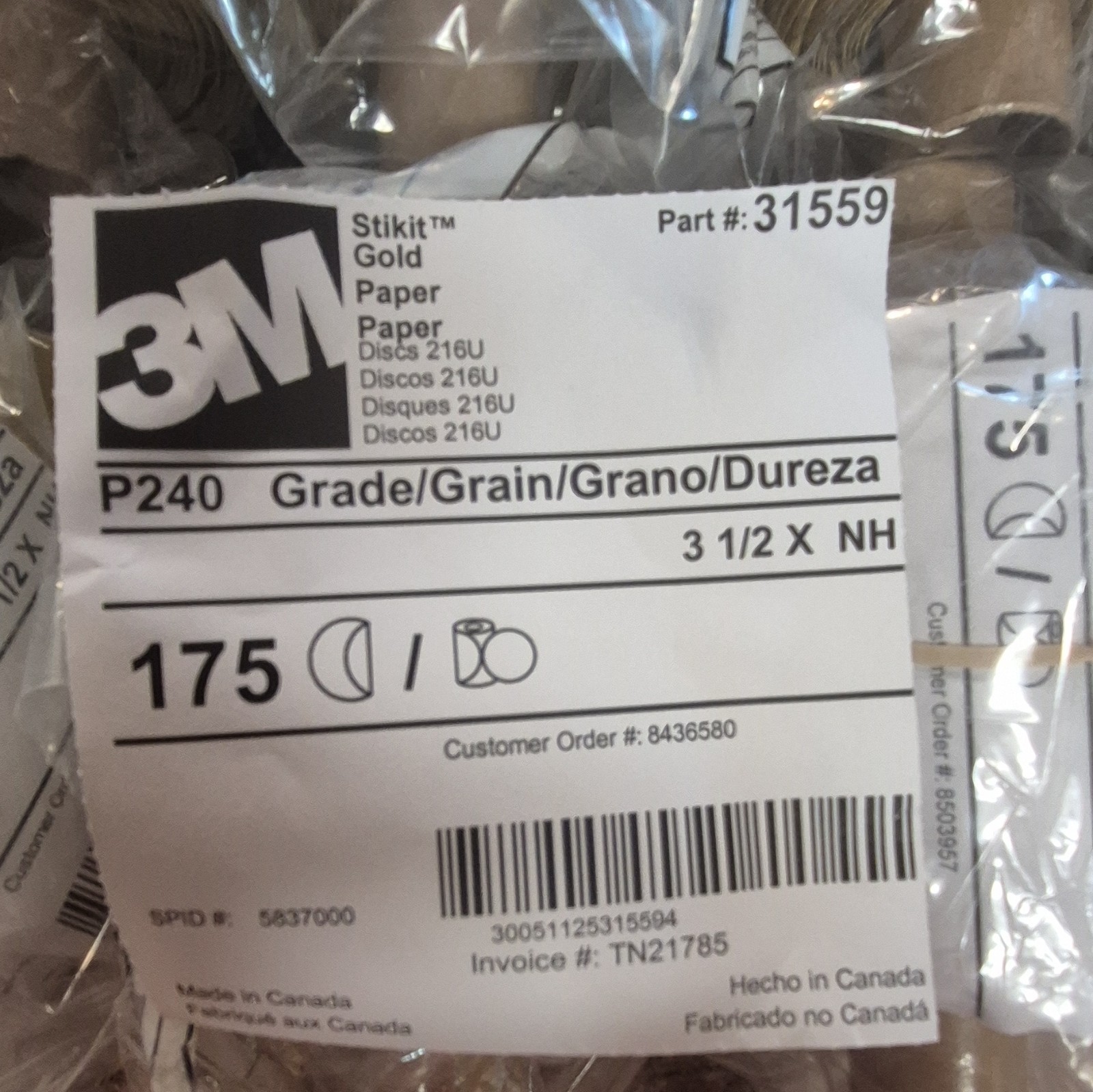 3M Stikit Gold Paper Discs 216U Sanding Disc P240 3 1/2in 175ct 31559