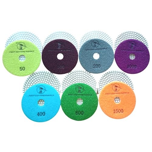 Diamond Polishing Pads Set, 7 Pieces, 50-1500 Grit, Wet/Dry Use
