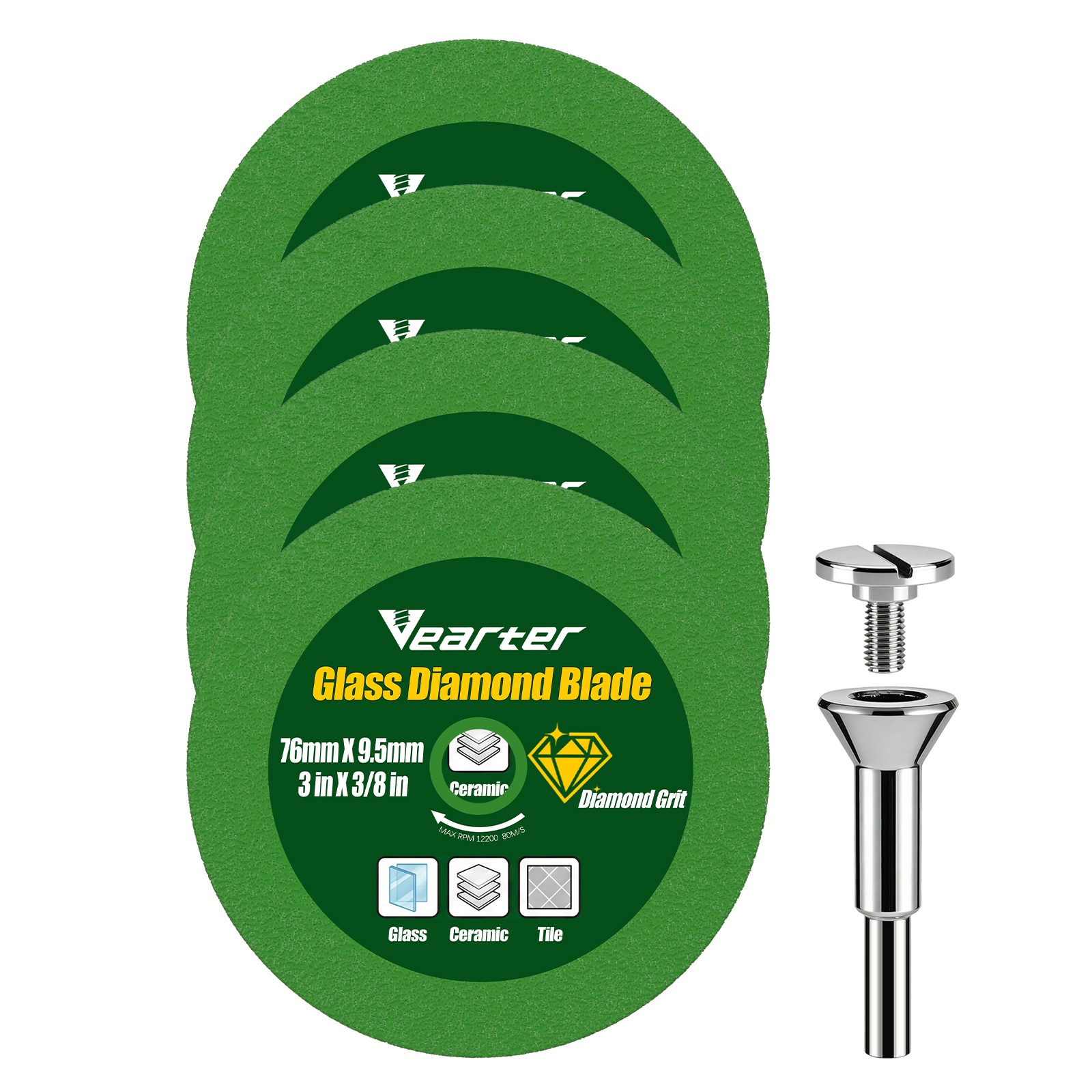 Vearter 5 Pack 3″ Diamond Cut Off Wheel 1/4″ Arbor for Cutting of Glass Tile