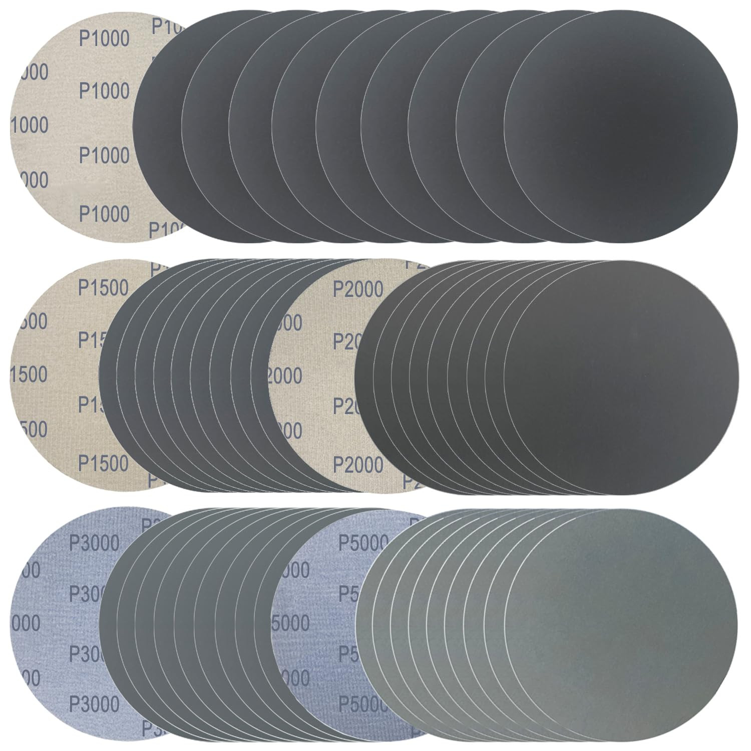 6 Inch 50 Pcs Wet Dry Sanding Discs Hook and Loop 1000-5000 Mixed Grits | 1000