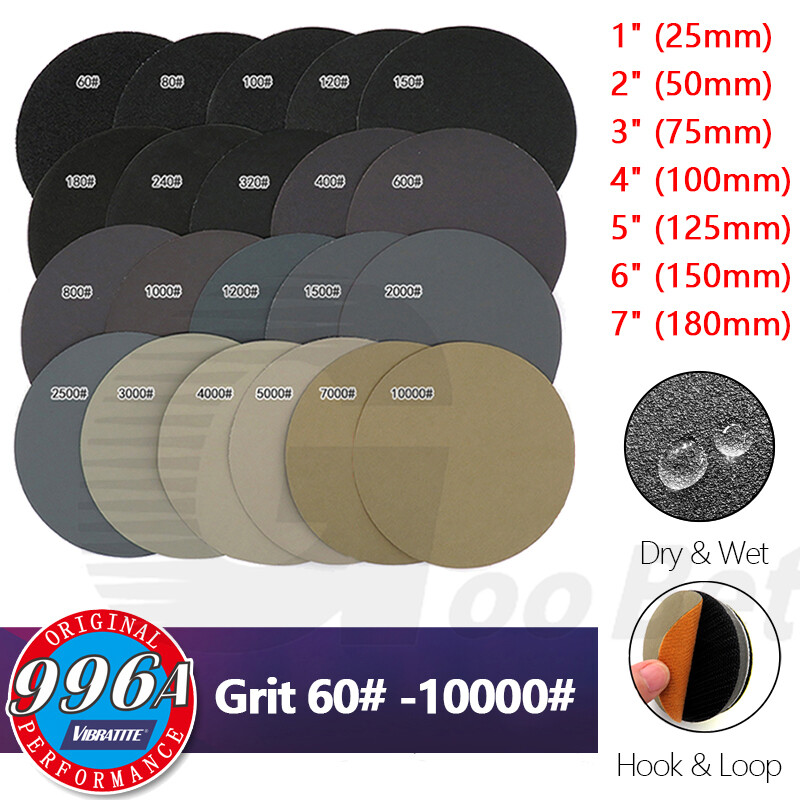 1″ 25mm – 7″ 180mm Dry Wet Sanding Disc Pads Hook & Loop Sandpaper Grit 60-10000