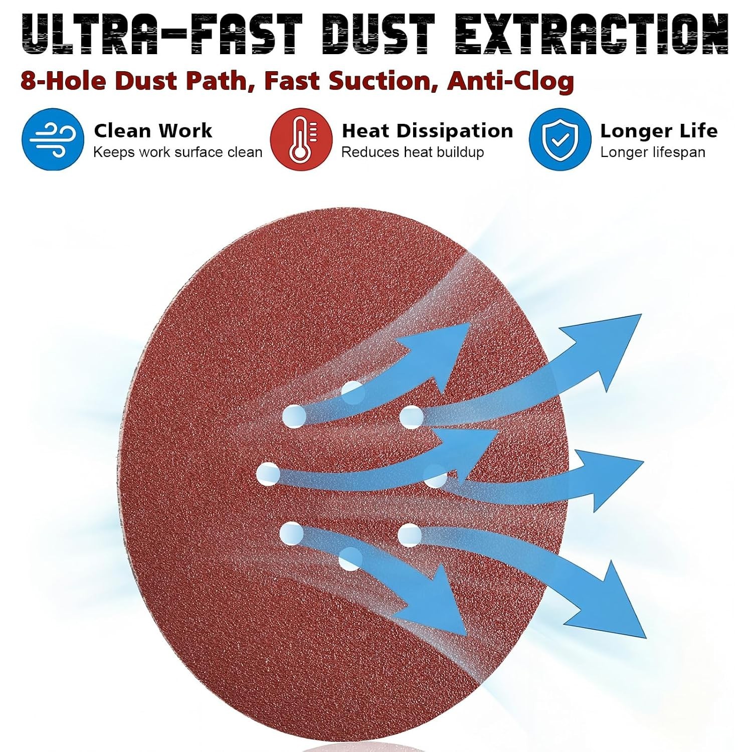 9 Inch 8 Hole Sanding Disc, 100 Grit 15 Pieces Hook and Loop Sandpaper Alumin…