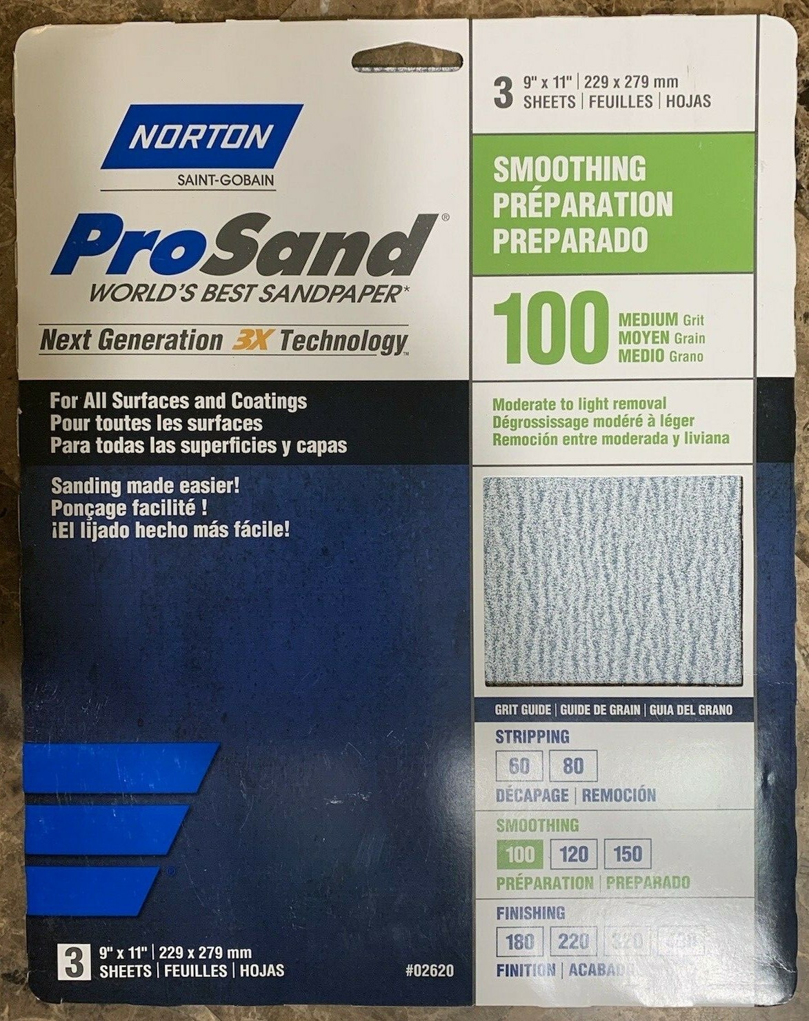 Norton Pro Sand Sandpaper New Package of 3 sheets 9″ x 11″ 9 Grits to choose