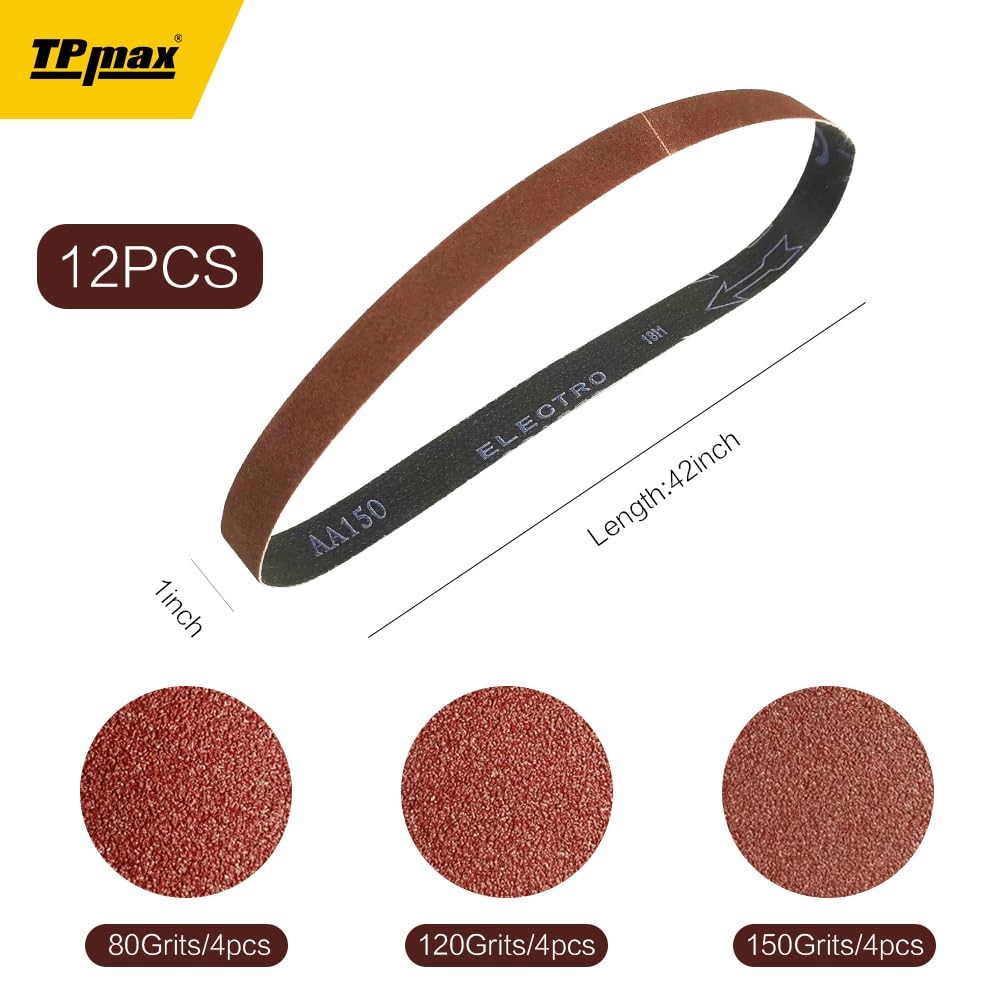 1 x 42 Inch Sanding Belt Pack 1-Inch x 42-Inch,12 Pcs(4 Each of 80 120 150 Gr…