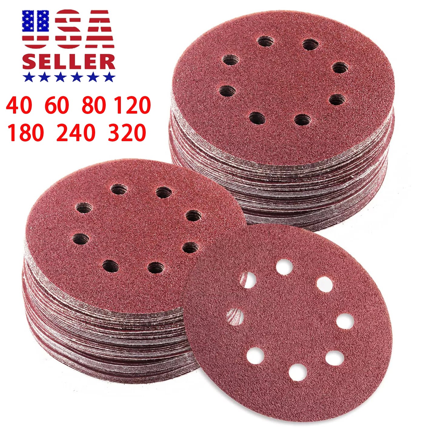 72PCS Sanding Discs 40 60 80 120 180 240 320 Grit 125mm 5inch Orbital Sander Pad