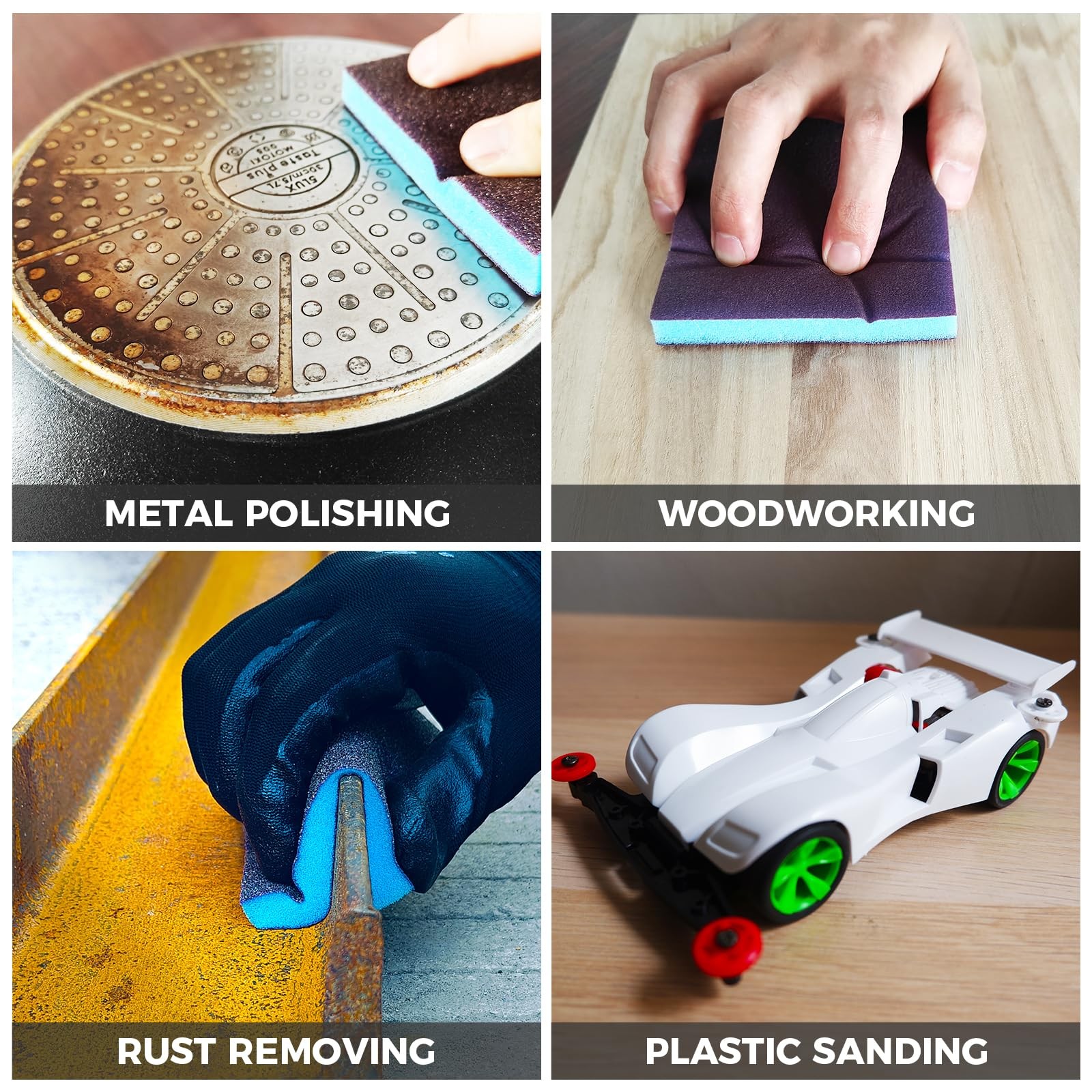 18 PCS Sanding Sponge Kit Fits 60/80/120/180/220/320 Grit Sandpaper Wood Metal