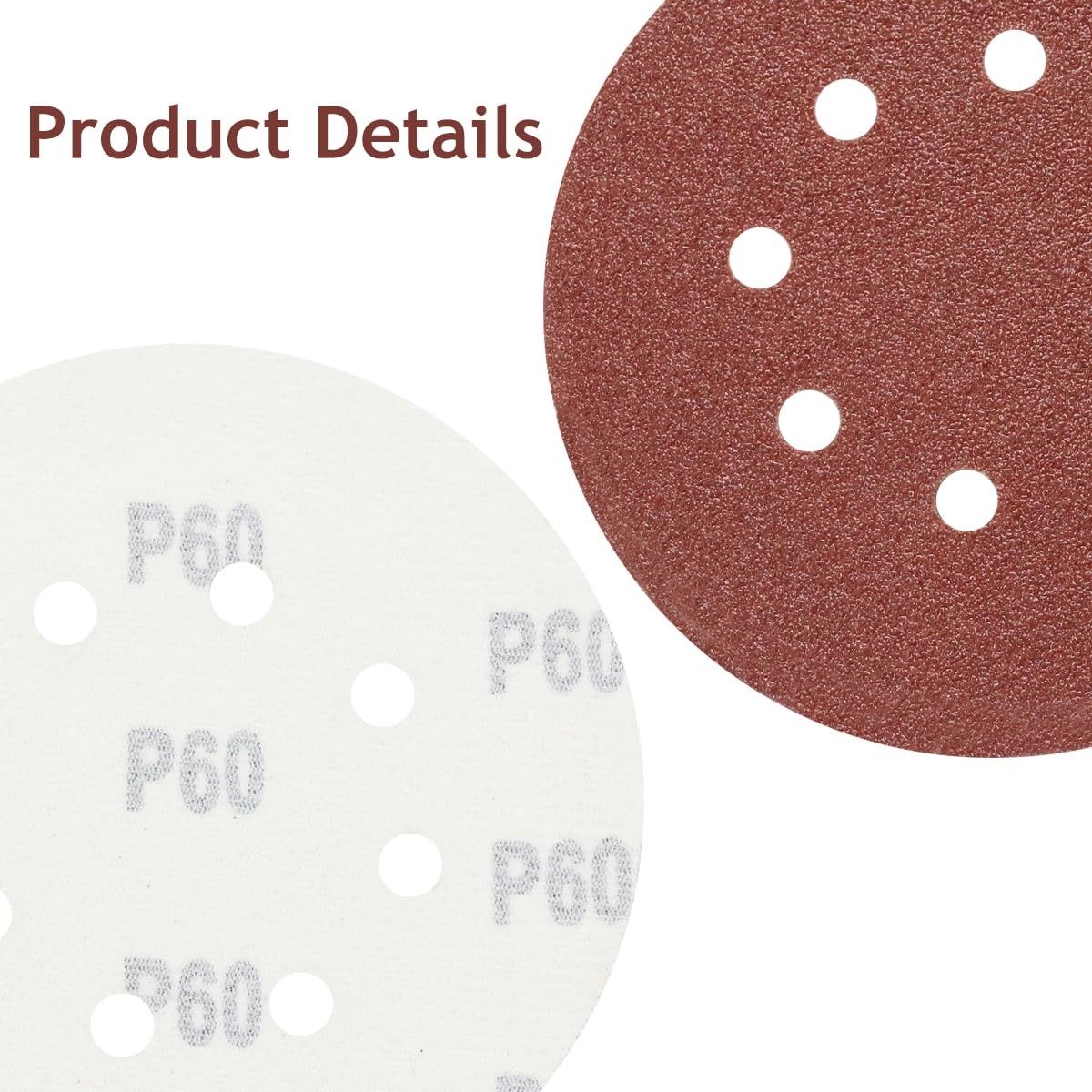 50 Pcs 5″ 8 Hole Sanding Discs Hook and Loop Round Sandpaper Pads Assorted Grits