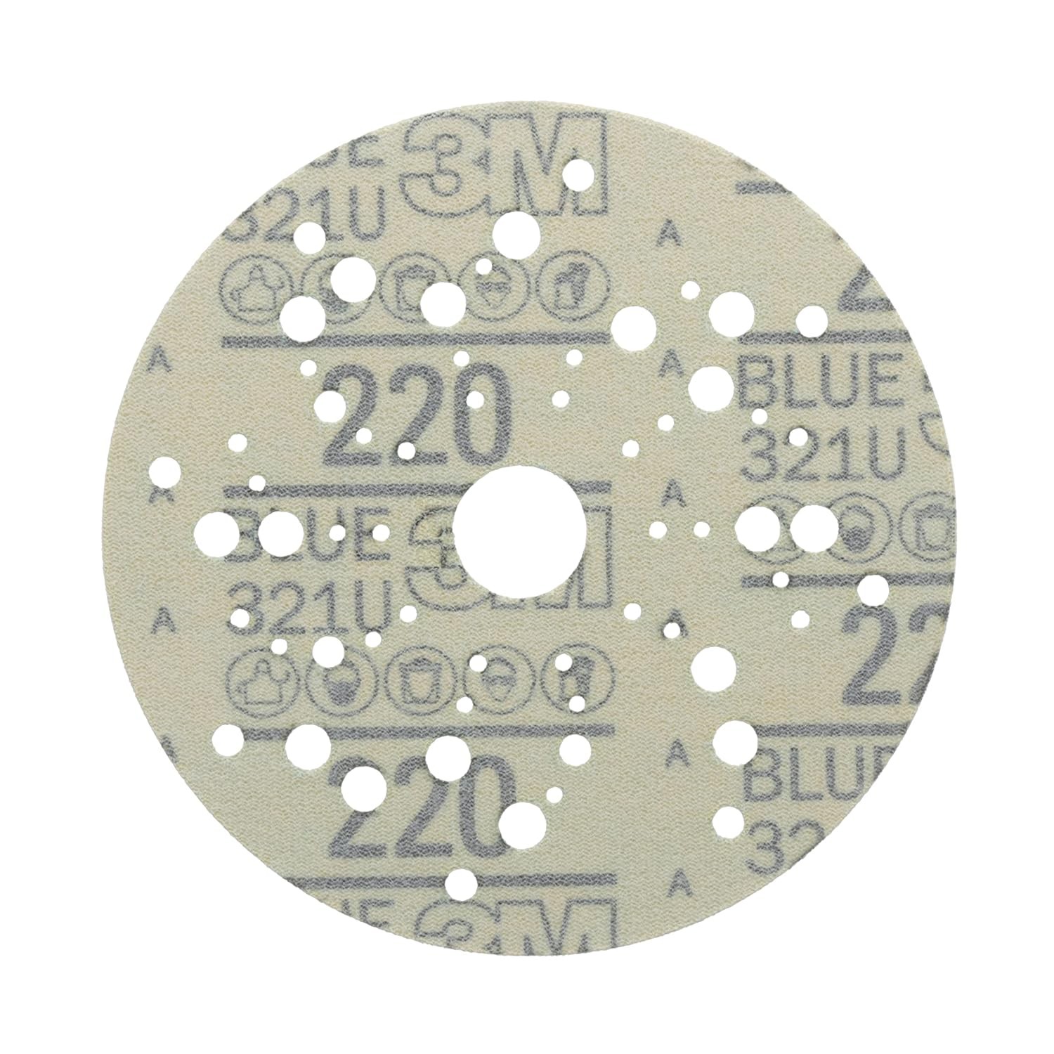 3M Hookit Blue Abrasive Discs 36162, Multi-Hole, 5 in, 220+ Grade, Pack of 50
