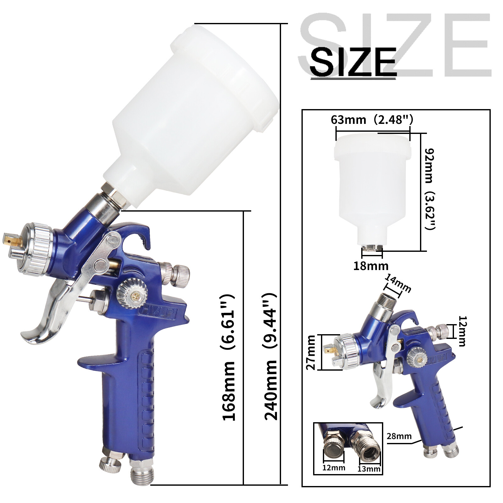 Mini HVLP Spray Gun 0.8/1.0mm Nozzle Gravity Body Painting For Spot Repair Tool