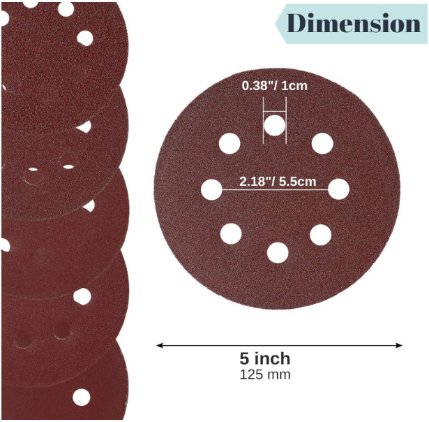 30Pk 5″ 8-Hole Sanding Discs Hook and Loop Round Sandpaper Orbital Sanding Pads