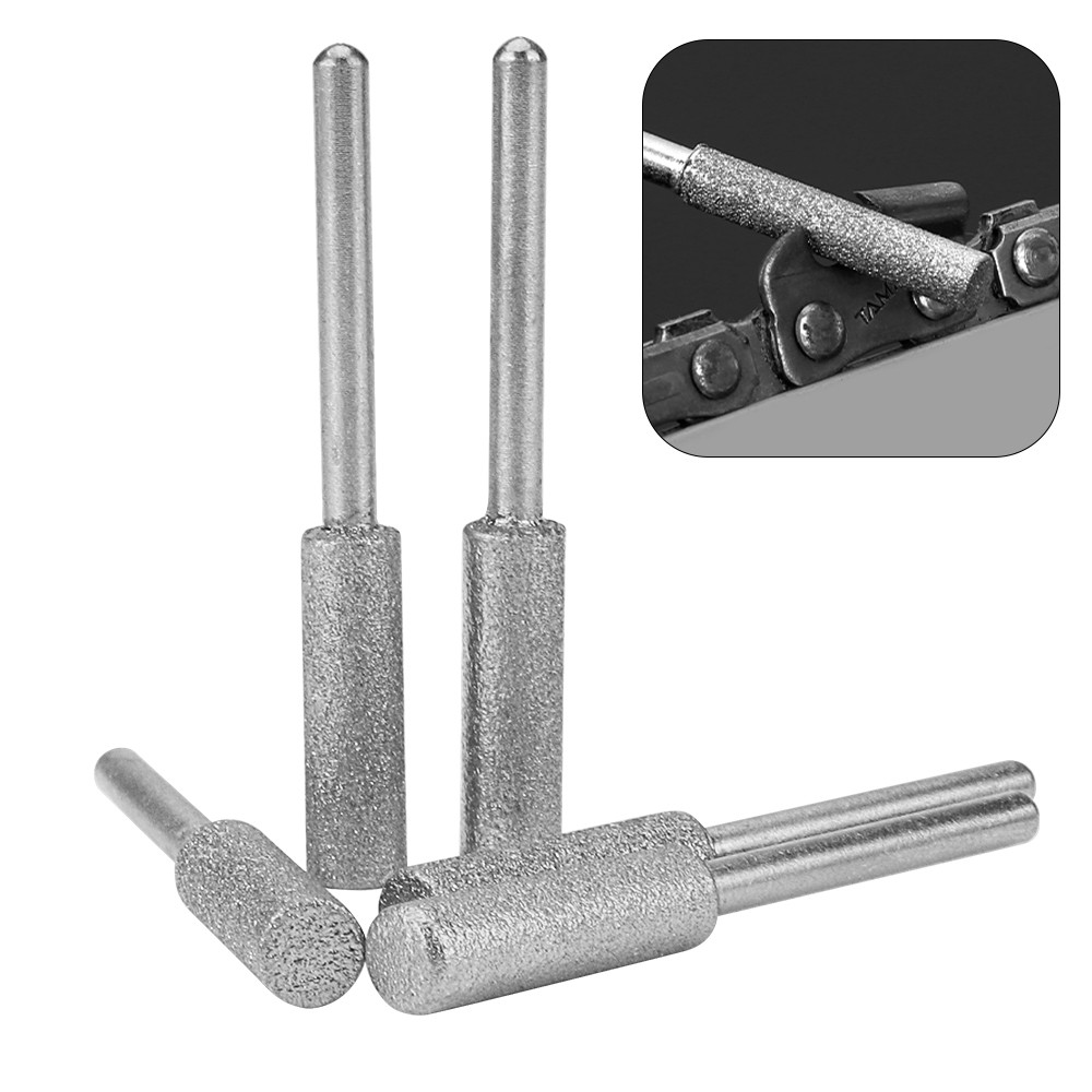 Coated Burr Chainsaw Sharpener Stone Set 4-5.5 Cylindrical File Chain Grinding