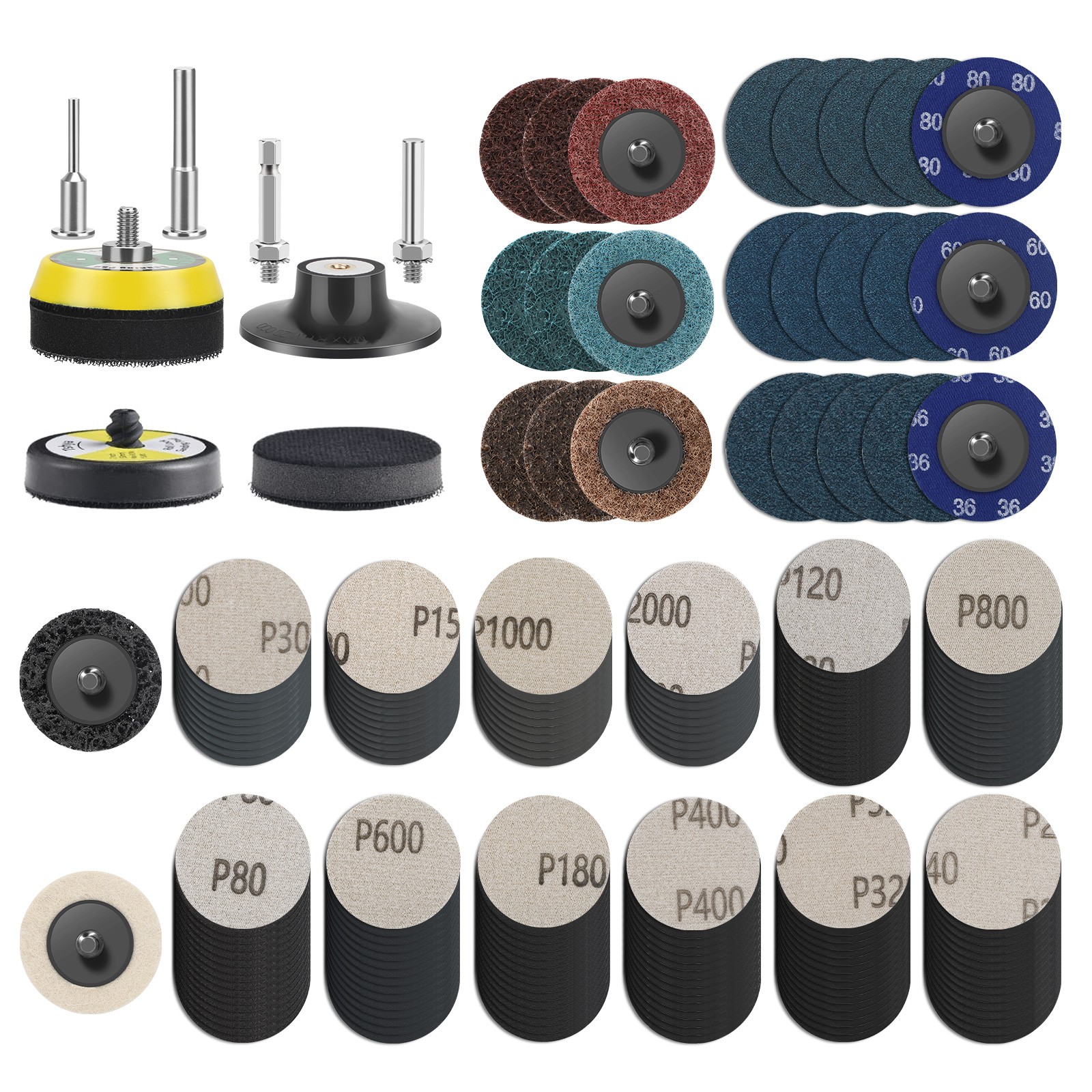 195pcs 2″ Sanding Disc Set 80-3000 Grit 1/4″ Shank for Drill Die Grinder Rotary