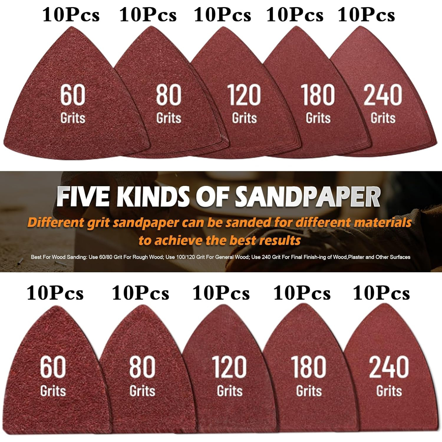 104Pcs Oscillating Tool Detail Sanding Pads Kit 2Pcs Triangle Sanding Pads and 2