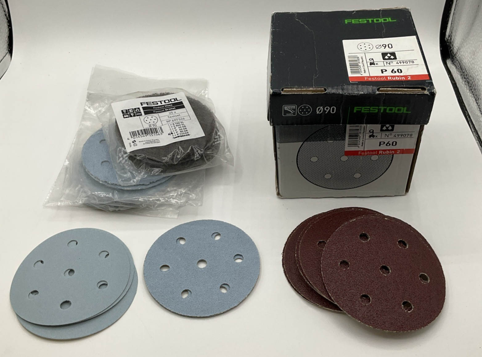Mixed Lot Of Festool Granat And Rubin 2 Round Abrasive Sanding Pads