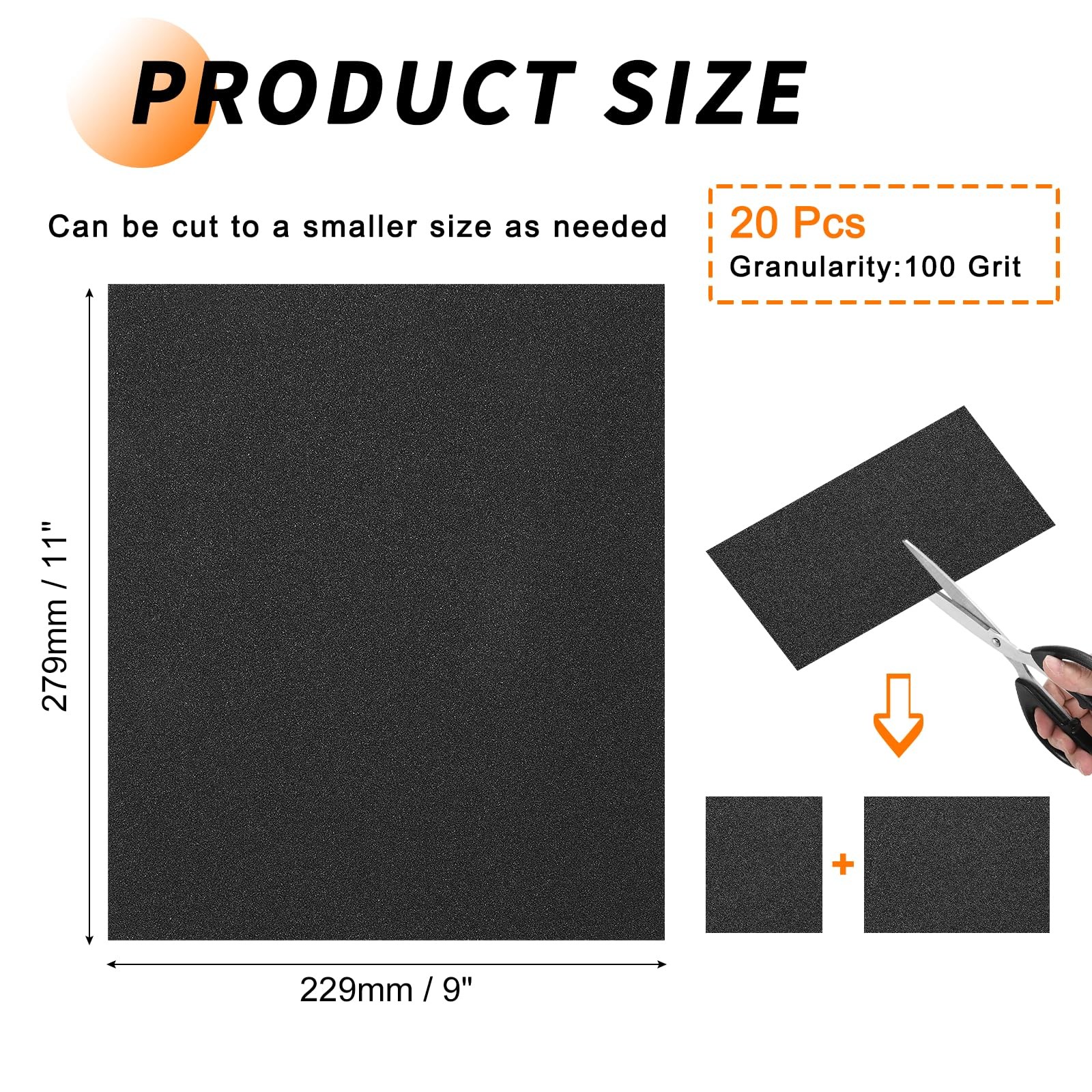 100 Grit Sandpaper 9×11 Inch Alumina Abrasive Sanding Paper Black 20 PCS